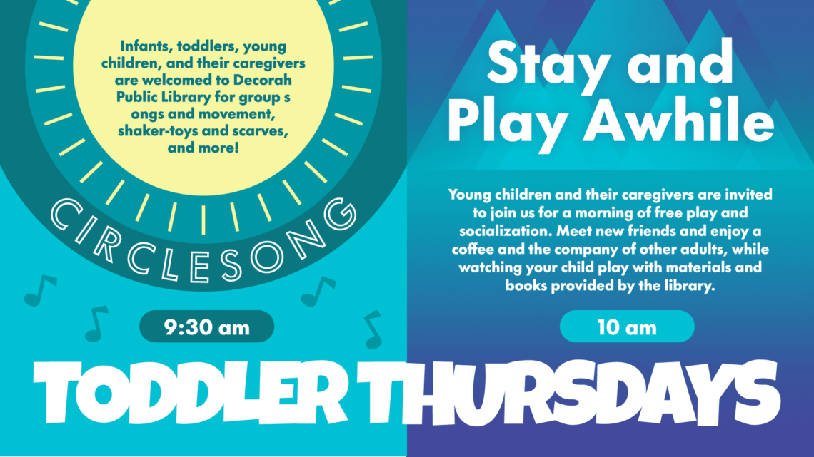 toddler thursdays at decorah public library infographic links to text