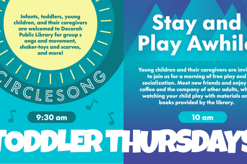 toddler thursdays at decorah public library infographic links to text